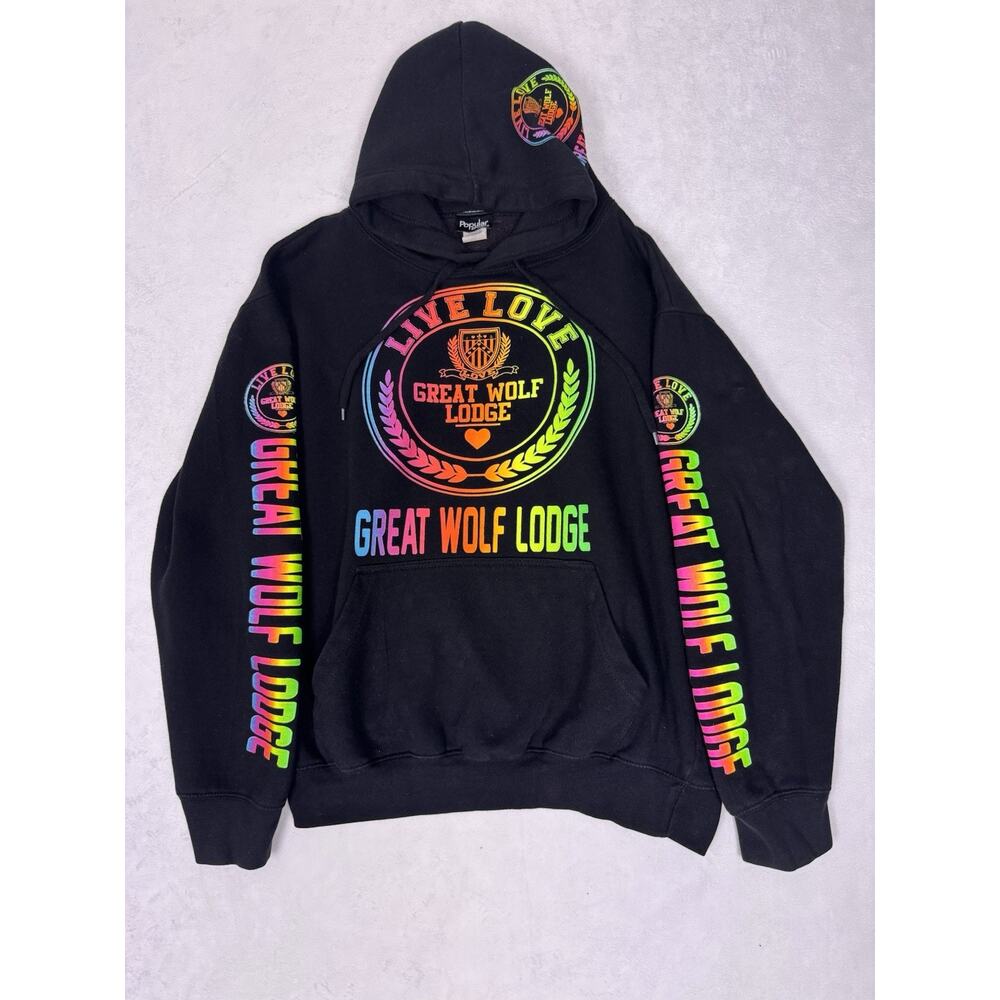 Great Wolf Lodge Live Love Hoodie Men’s Medium Black Rainbow Graphic Resort